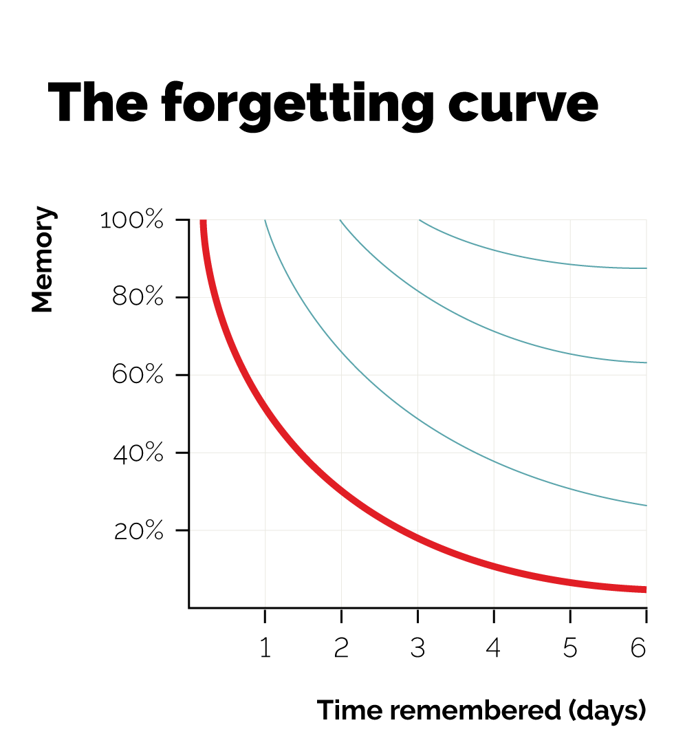 A graph showing the forgetting curve over 6 days