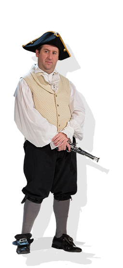 Man with old fashion gun, in periodic attire